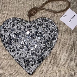 New Large Silver Beaded Valentine Heart Ornament
